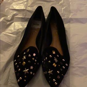 Women’s planets star studded velvet black flats